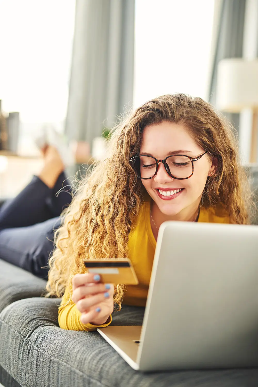 Woman waking up happy