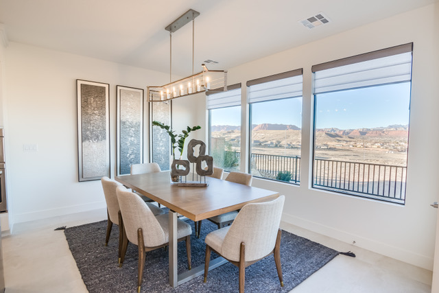 An inviting new dining room with six chairs. 