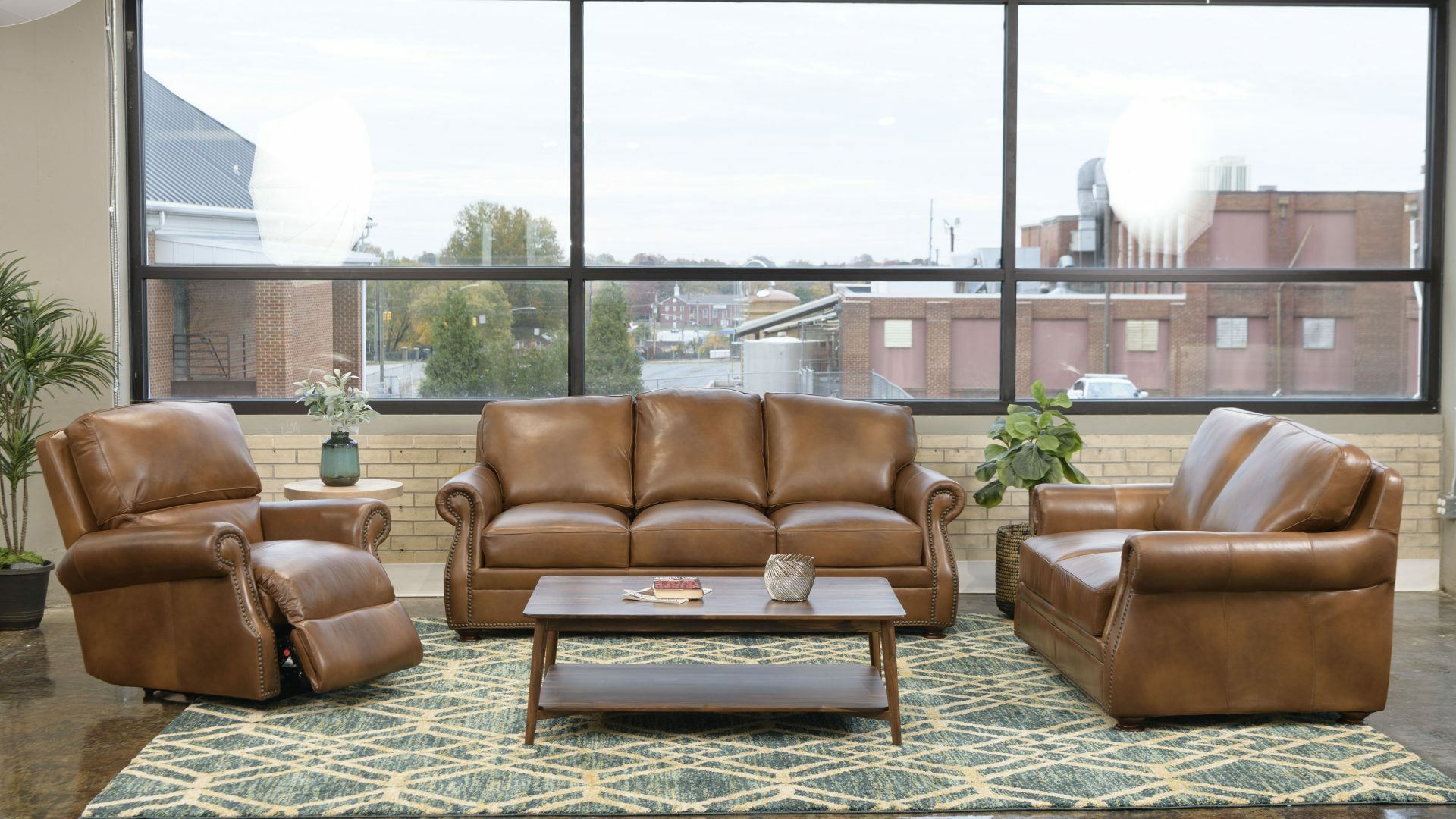 Cognac Leather Living Room Group